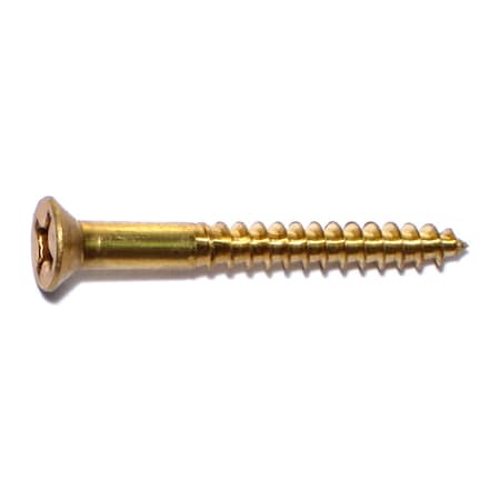 Midwest Fastener Wood Screw, #10, 1-3/4 in, Plain Brass Flat Head Phillips Drive, 100 PK 02881